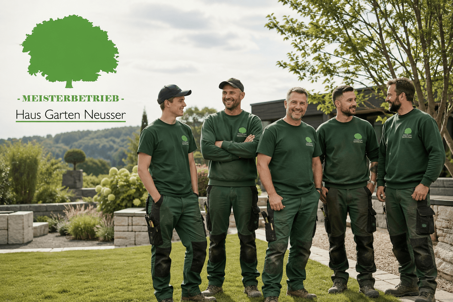 5 Mitarbeiter beim Bau eines Gartens